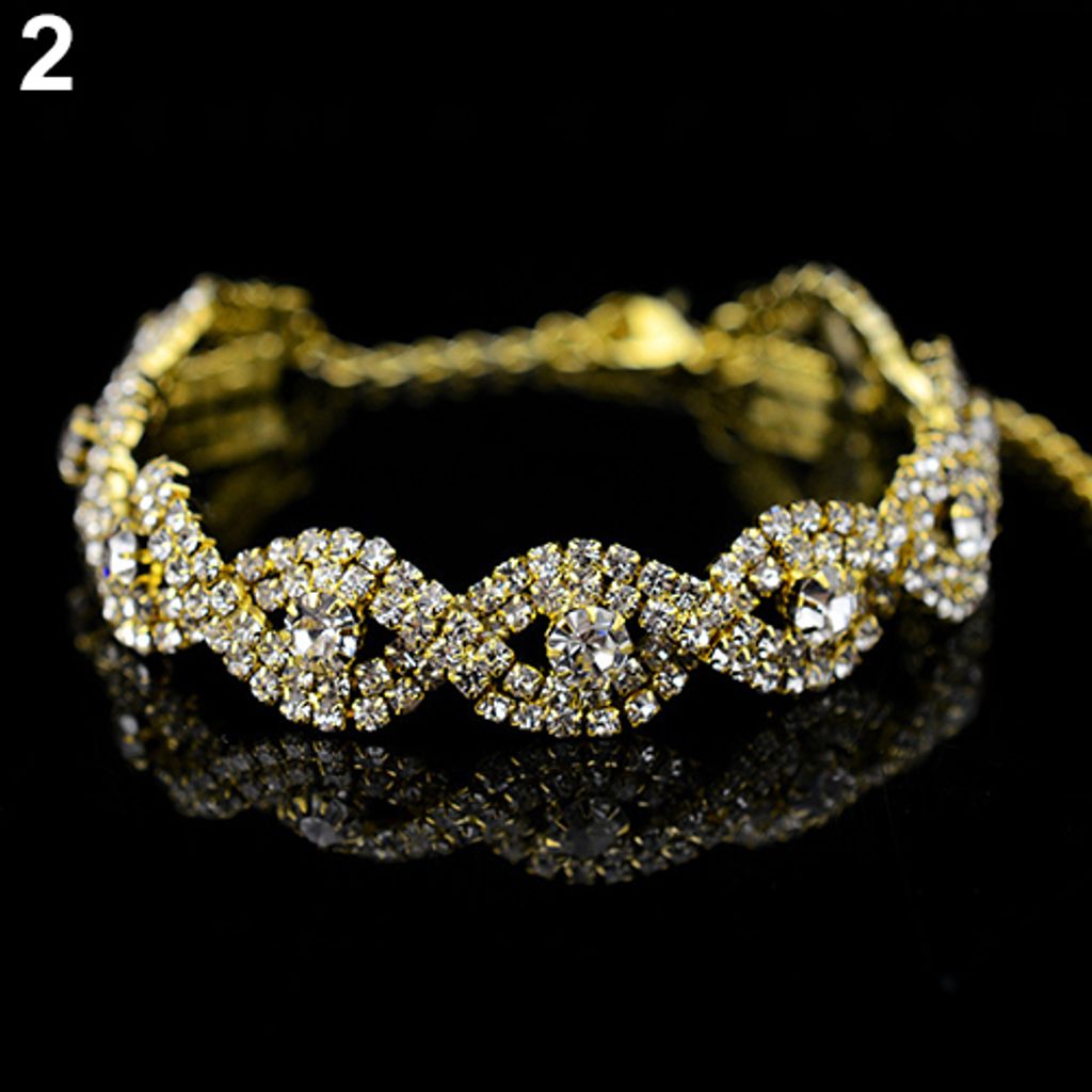 Damen Luxus Spirale Strass Armreif Hochzeit Party Armband Schmuck Geschenk-Golden
