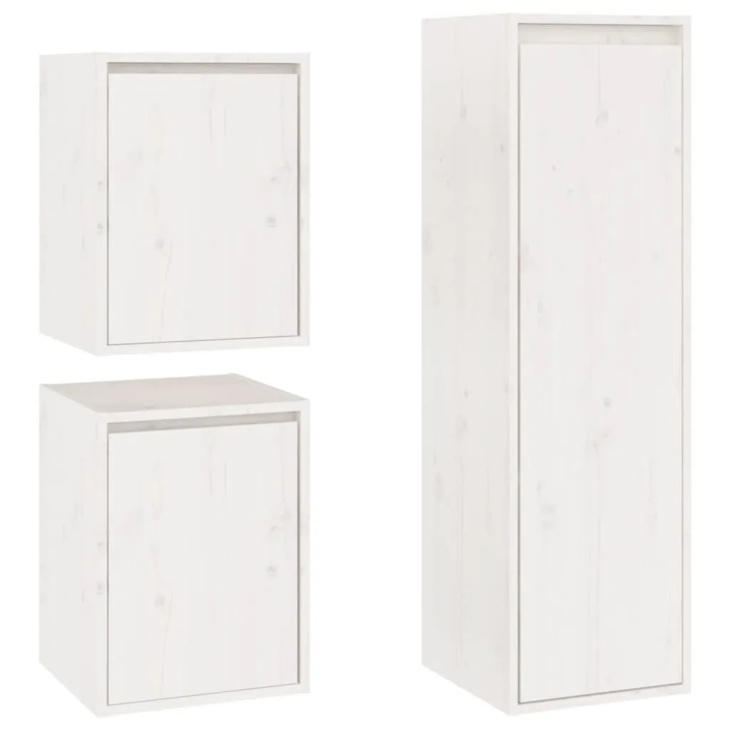 Armoires TV en Pin Massif Blanc 3 Pièces - Finition Premium et Durable