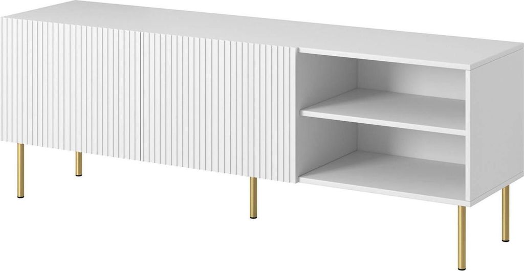 Dmora TV-Möbel Magnano 150x42x52h cm Weiß, 3 Regale, 6 Fächer