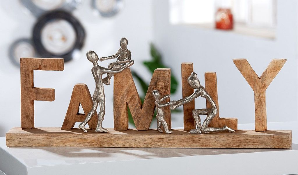 Gilde Schriftzug "Family" Aluminium, Holz naturfarben 44116
