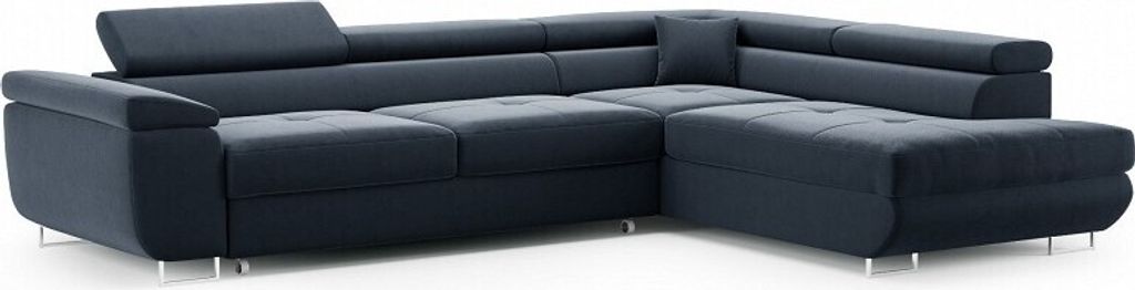 BETTSO Polsterecksofa VERTIGO navy blau mit verstellbaren Kopfstützen BETTSO Ecksofa Links Seite Sofa Eckcouch Couch mit Schlaffunktion und Bettka...