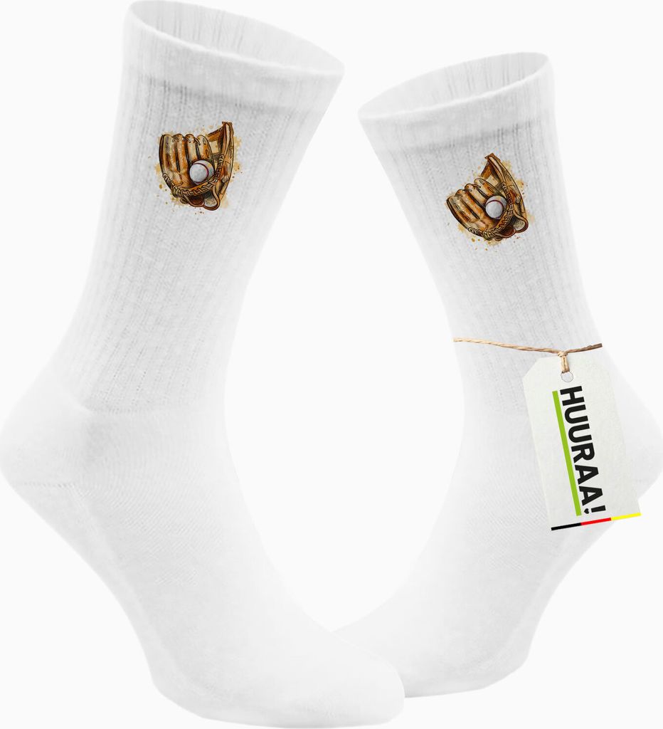 Huuraa Unisex Socken Baseballhandschuh und Ball Spieler bunte Silhouette 42/46 White Baumwolle Tennissocken Geschenkidee