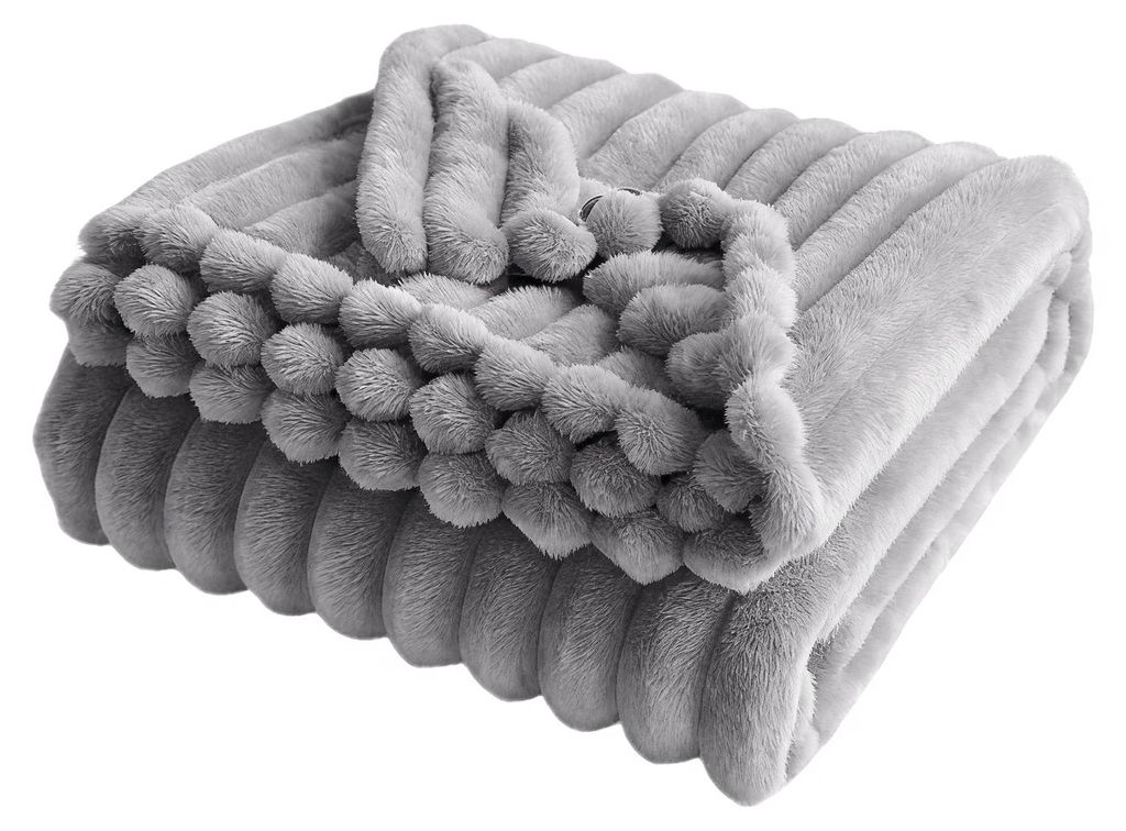 Flauschige Kuscheldecke, dicke Noppendecke, gemütliche, warme, gestreifte Plüschdecke für Sofa, Schlafzimmer, Wohnzimmer, Winter