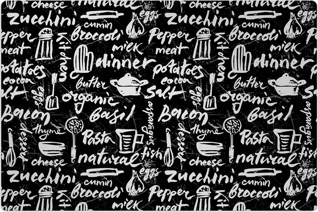 Küchenmatte 150x225 cm Vinylmatte Bodenmatte Dekoration - gezeichnetes Muster Küche