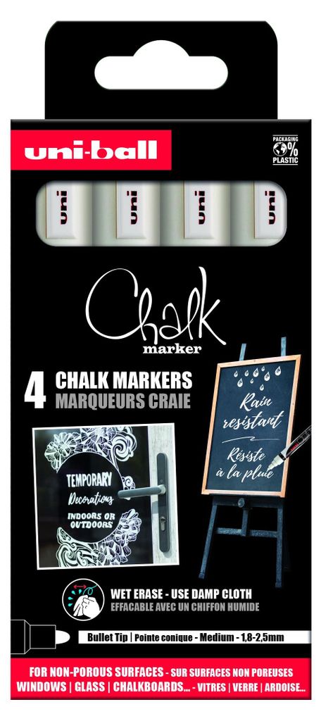 uni-ball Kreidemarker Chalk marker PWE5M/4 PF BL 4er Etui weiß