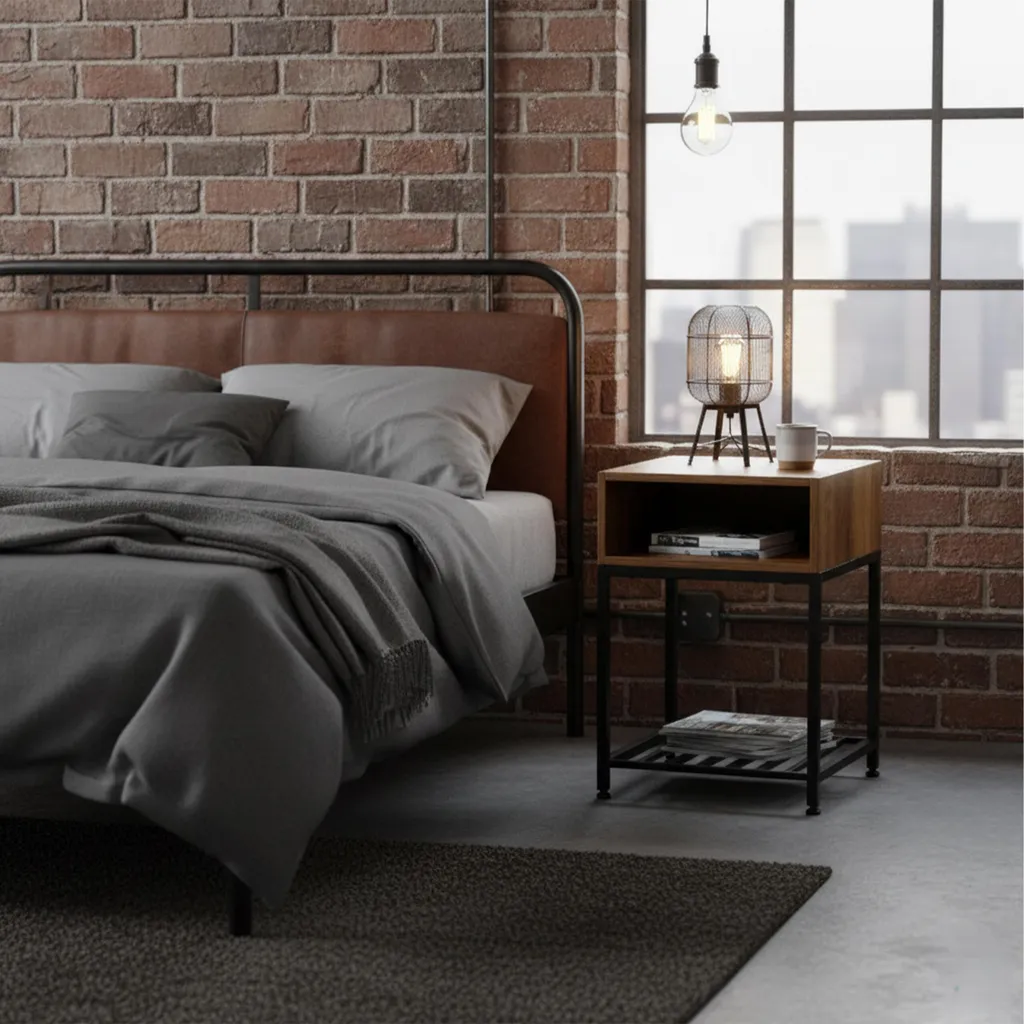Relaxdays Table de nuit Industrial avec étagère et compartiment noir