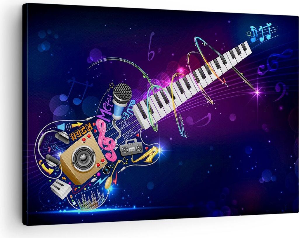 Bild auf Leinwand - Leinwandbild - Gitarre Instrument Musik Notiz - 70x50cm - Wand Bild - Wanddeko - Leinwanddruck - Bilder - Kunstdruck - Wanddeko...
