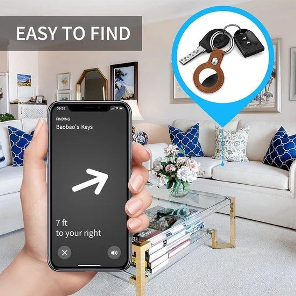 Porte-clés de sécurité pour traceur Bluetooth en cuir PU noir chic
