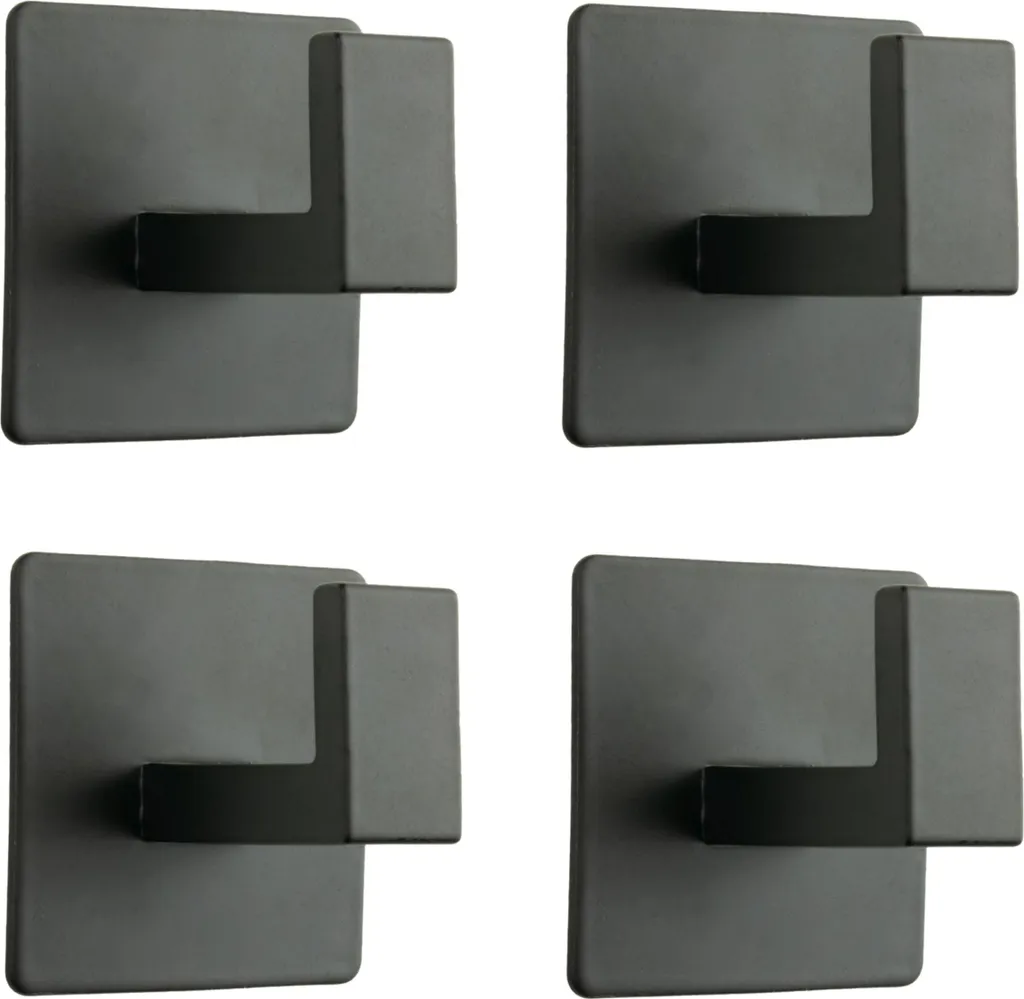 Ganci Bagno Neri Opachi Design Moderno - Set 4 Pezzi Autoadesivi