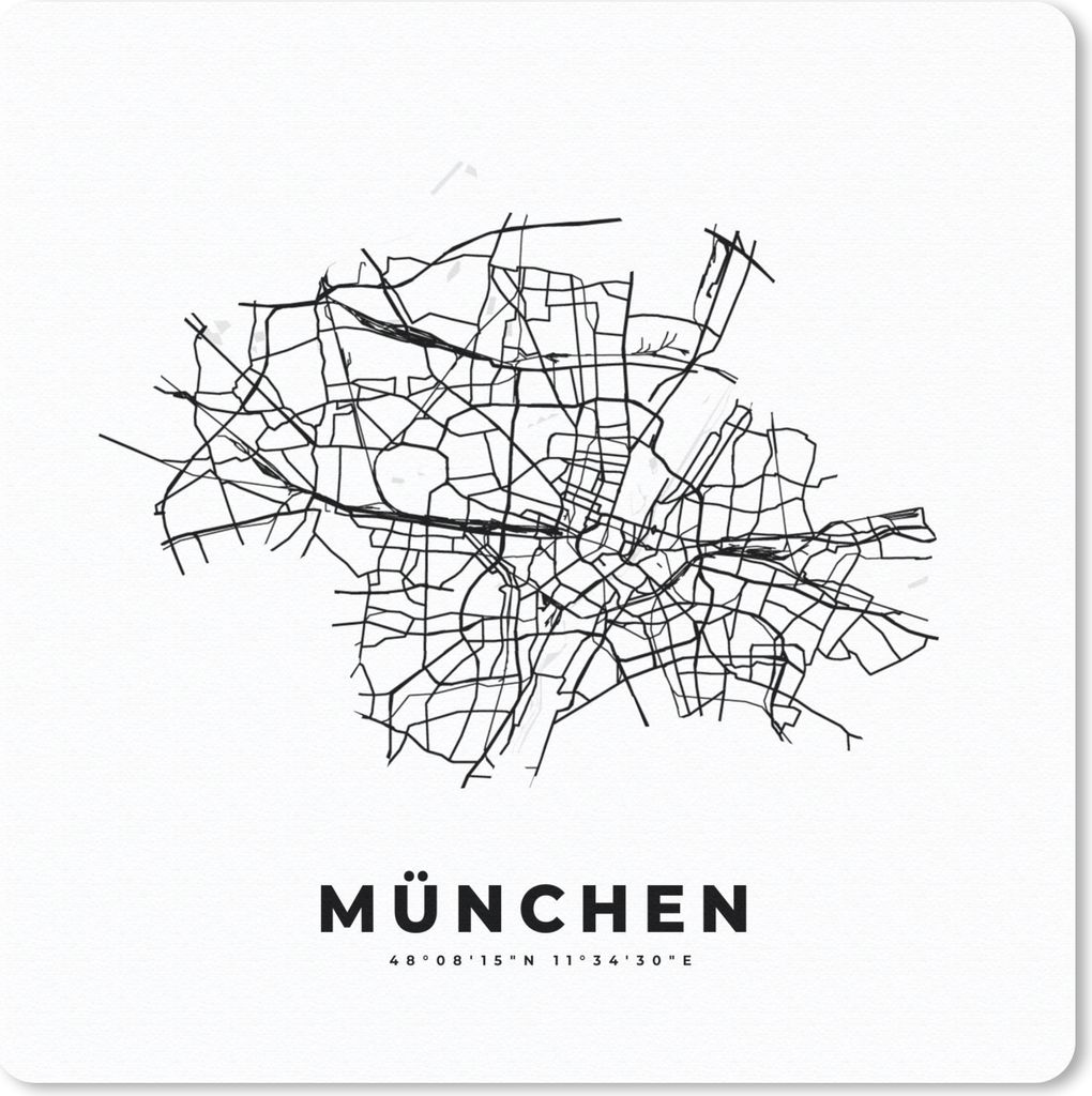 MuchoWow Mauspad Mousepad Karte - Stadtplan - München - Deutschland - Schwarz-Weiß 20x20 cm - Mousepads - Maus Mat - Pad - Mausunterlage - Desk...