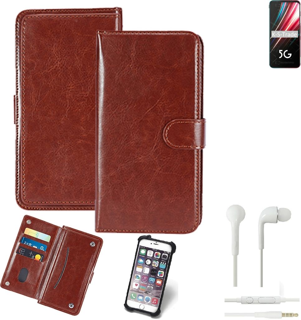 K-S-Trade 360° Hülle kompatibel mit nubia Red Magic 5G inkl. Headphones braun Kunstleder Case BookCase WalletCase Kunstlederederhülle Handyhülle,