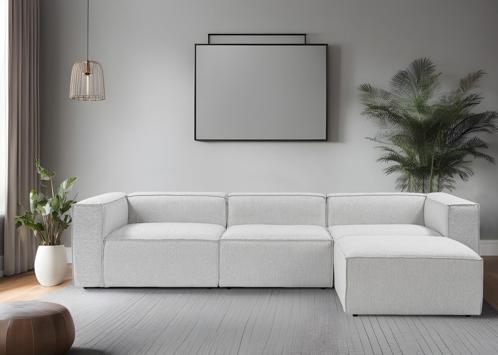 Hanah Home, Fora - Grey, Ecksofa, 100 % Hainbuche, Grau, 297 x 190 x 66 cm