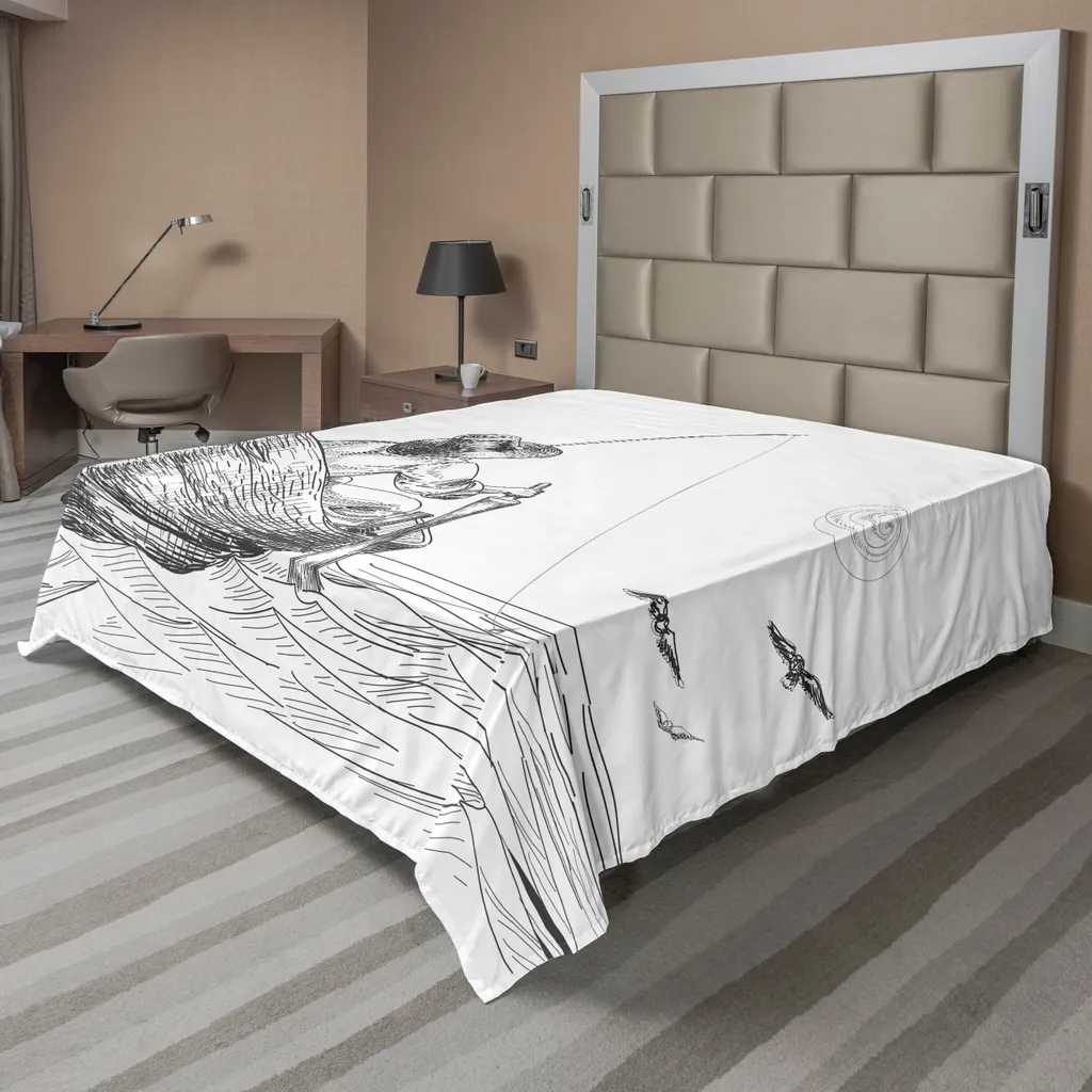 ABAKUHAUS Drap de Lit Gris Anthracite 275x260 cm avec Motif Mouettes