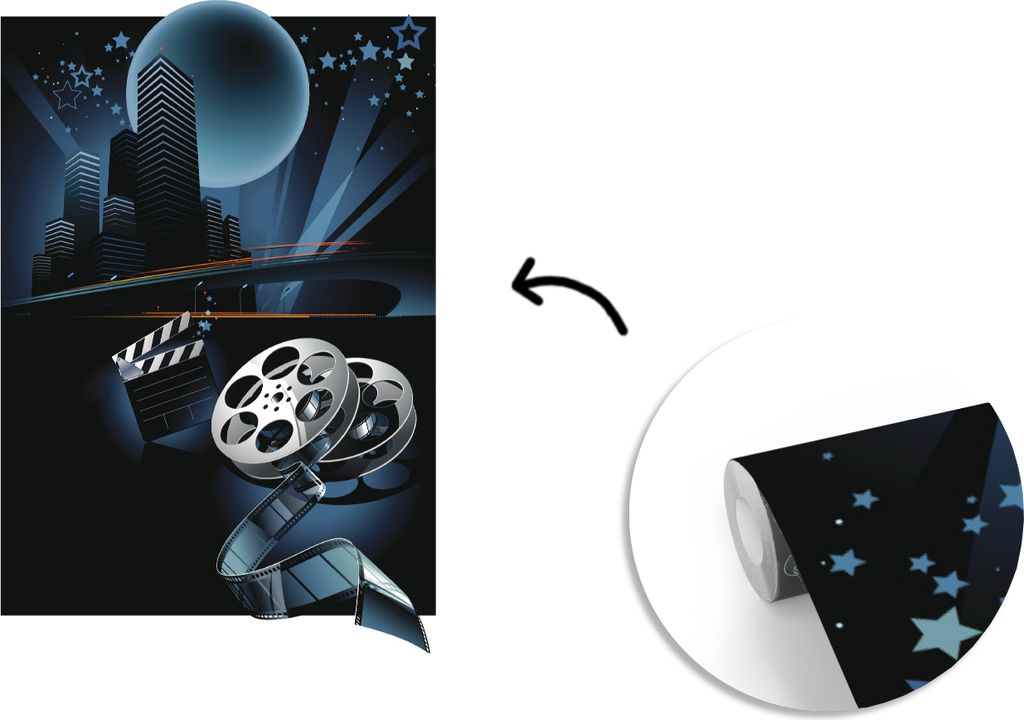 MuchoWow Fototapete für Wohnzimmer oder Schlafzimmer Wandtapete Vinyl Motivtapete Eine Illustration von Filmrequisiten in Hollywood - 160x240 cm...