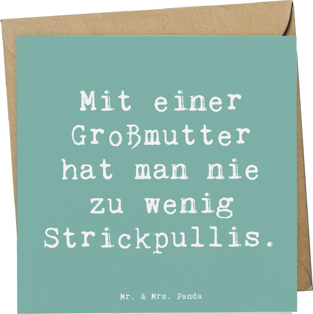 Mr. & Mrs. Panda Klappkarte Spruch Großmutter Strickpullis - Meeresbrise - Geschenk, handgemacht, Familie, Grußkarte, Glückwunschkarte, Pullis, ...