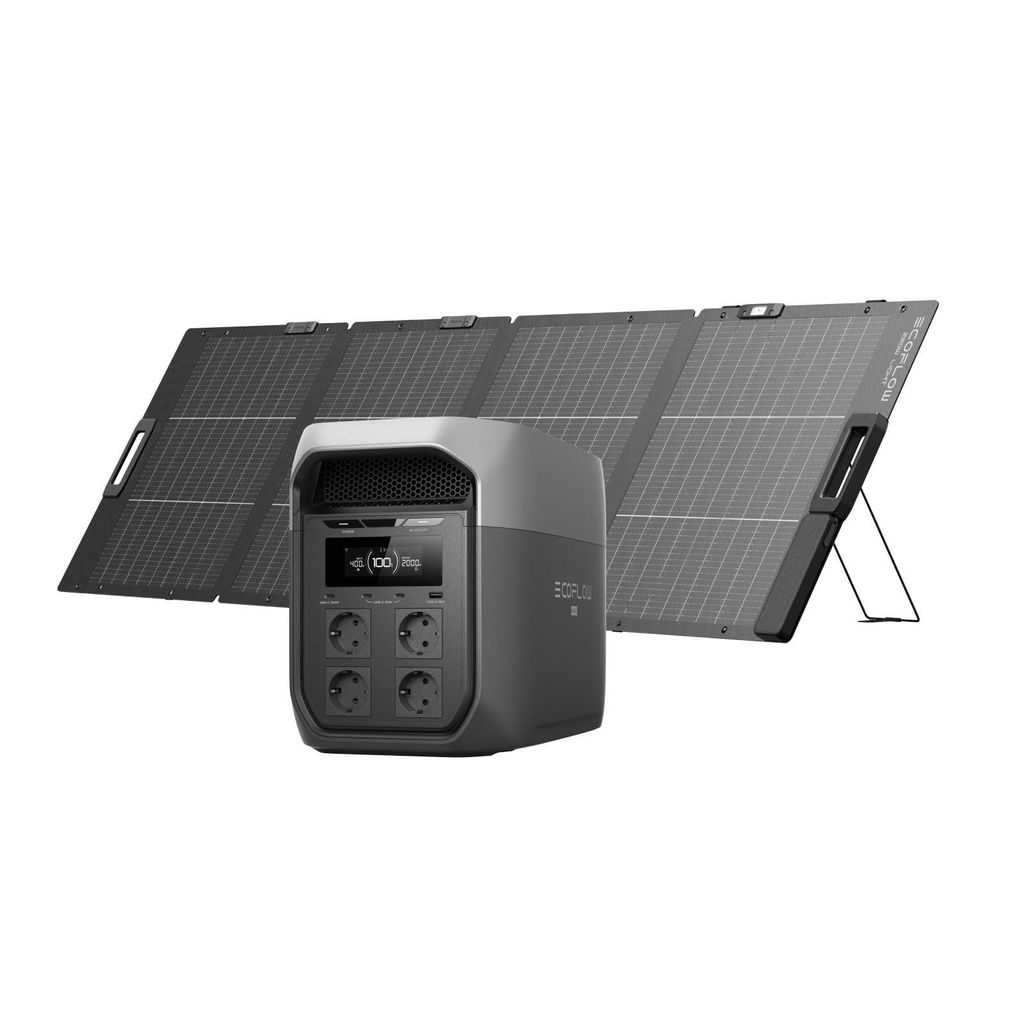 ECOFLOW DELTA 3 Max tragbare Powerstation 2 048 Wh mit 220W Bifazialem Solarpanel, 2 400 W X-Boost Ausgang, 500 W Solareingang, LiFePO4 Batterie