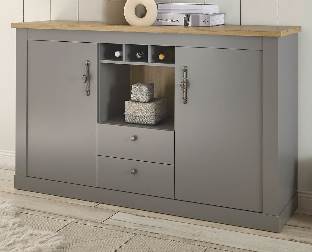 Sideboard "Rideau" in grau und Eiche Landhaus Kommode 166 x 100 cm