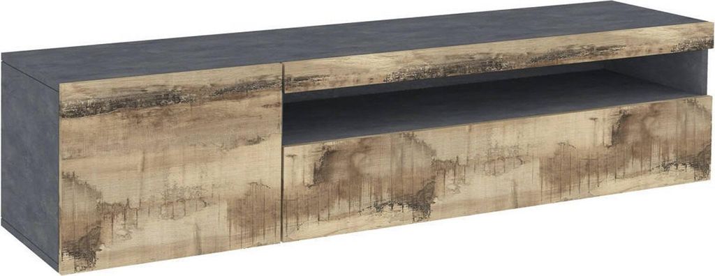 Fernsehschrank Dbele, Niedriges Sideboard für Wohnzimmer, Sockel für TV-Möbel, 100 % Italy, cm 150x40h37, Schiefer und Ahorn