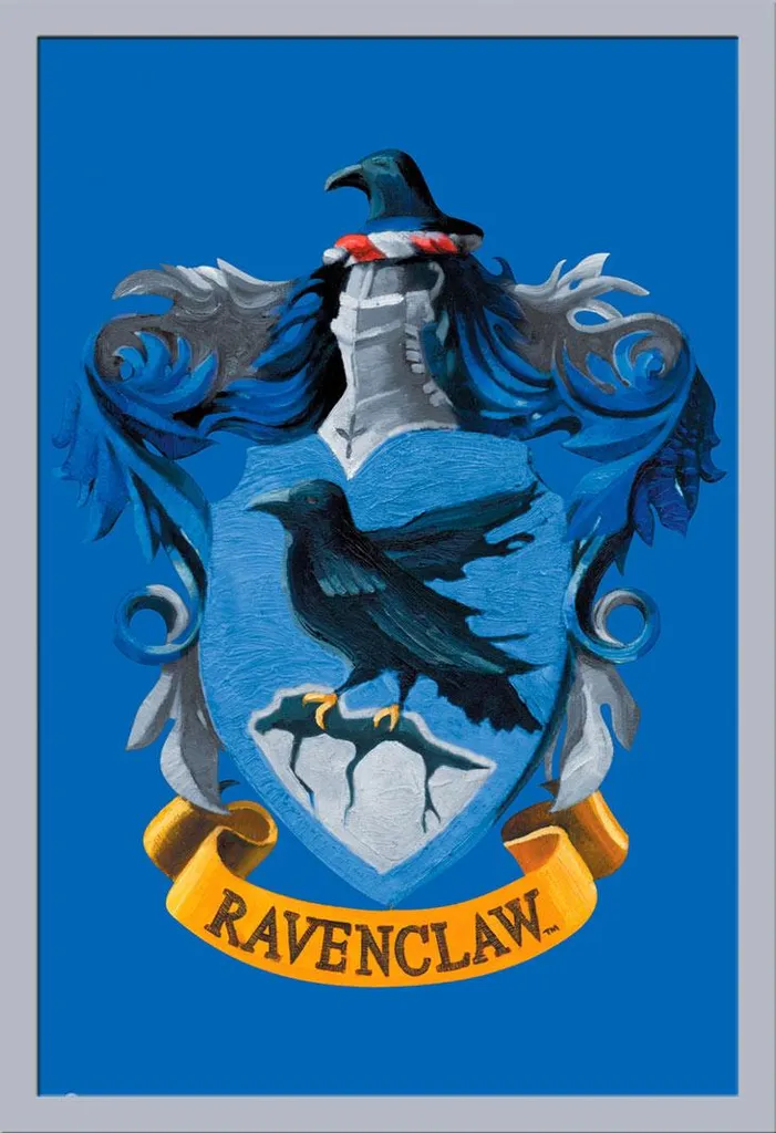 Harry Potter - Poster - Stemma di Ravenclaw + cornice rimovibile, Shinsuke® Maxi MDF argento, disco acrilico