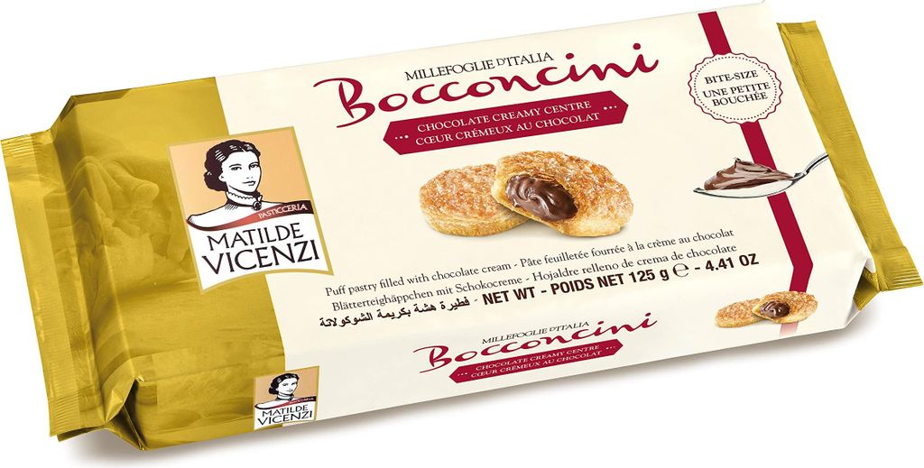 Matilde Vicenzi MilleFoglie Bocconcini Schoko - Italienisches Blätterteig Gebäck mit Cremefüllung, 16er Pack (16 x 125 g) 4463