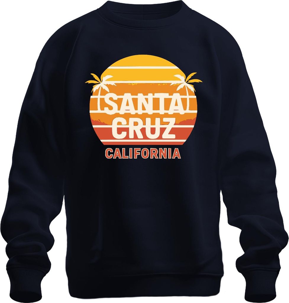 Santa Cruz Kalifornien Sonnenuntergang Palmen Surfen Retro Strand Uni Sweatshirt Pullover, Navy, XXL