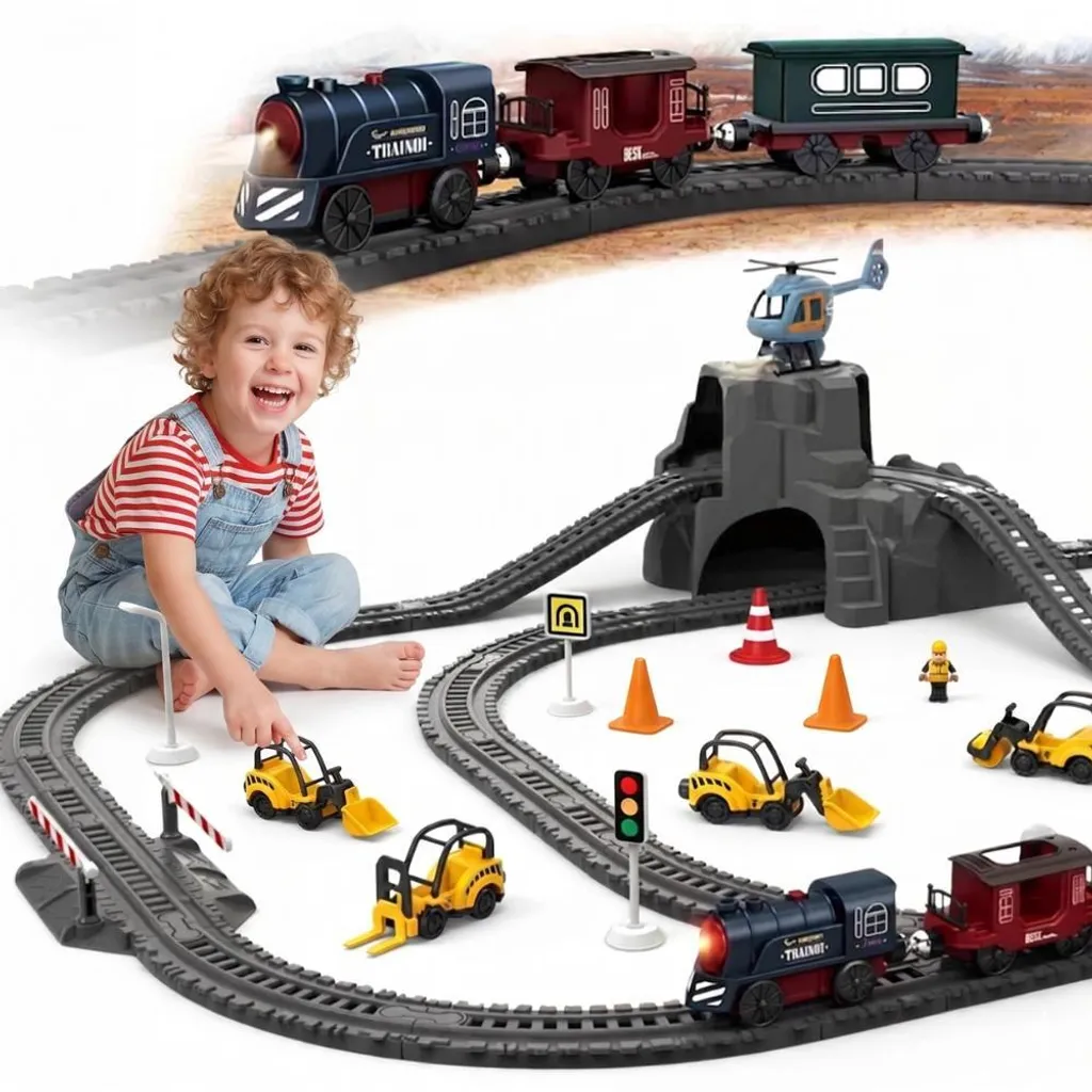 Circuit de train électrique Woopie avec locomotive rétro et 2 wagons 76 pcs