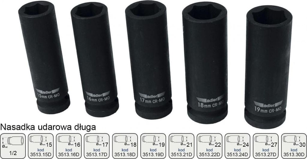 Adler Langer Schlagsteckschlüssel 6-Kant 1/2" 27Mm