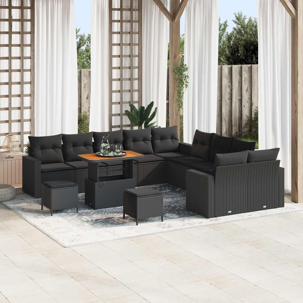 vidaXL Gartensofa-set 13 pcs Schwarz Poly-Rattan