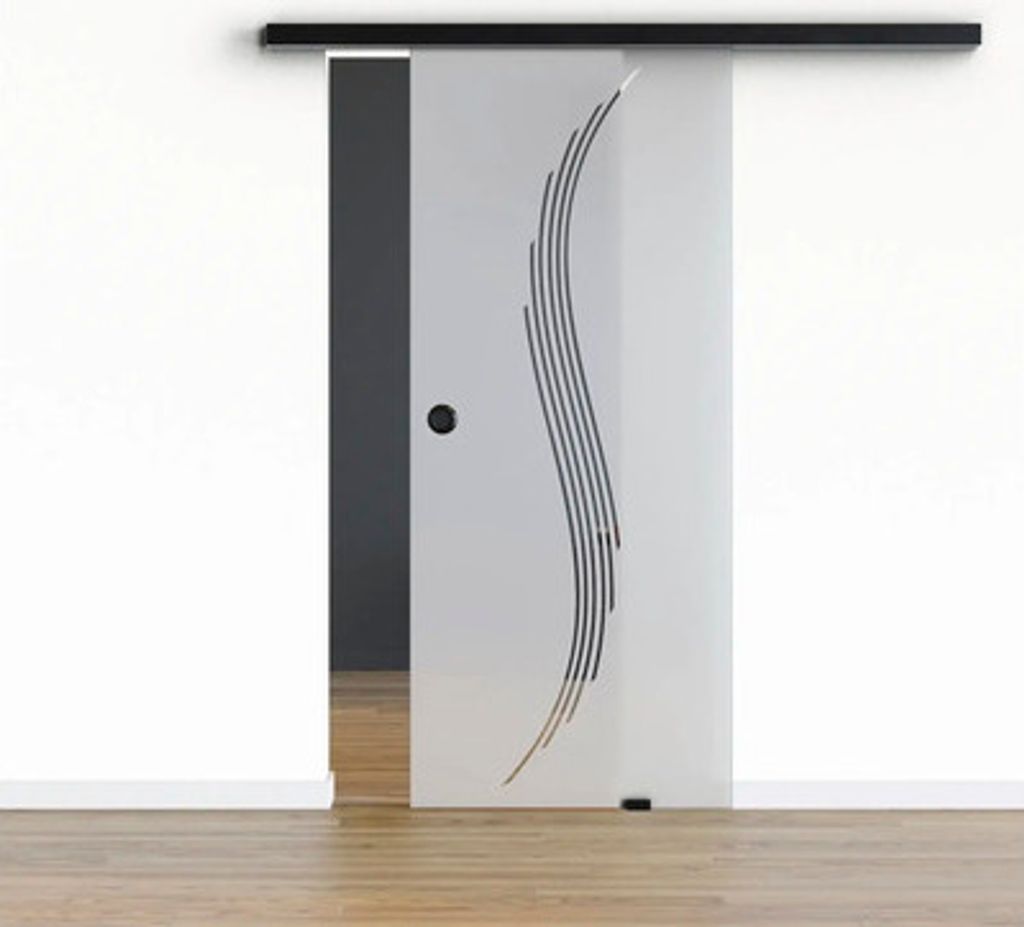 Pertura Glasschiebetür Komplettset Glera Sweep 02 900x2050 mm Rechts inkl. Beschlag Selir Aluminium schwarz,Griffmuschel