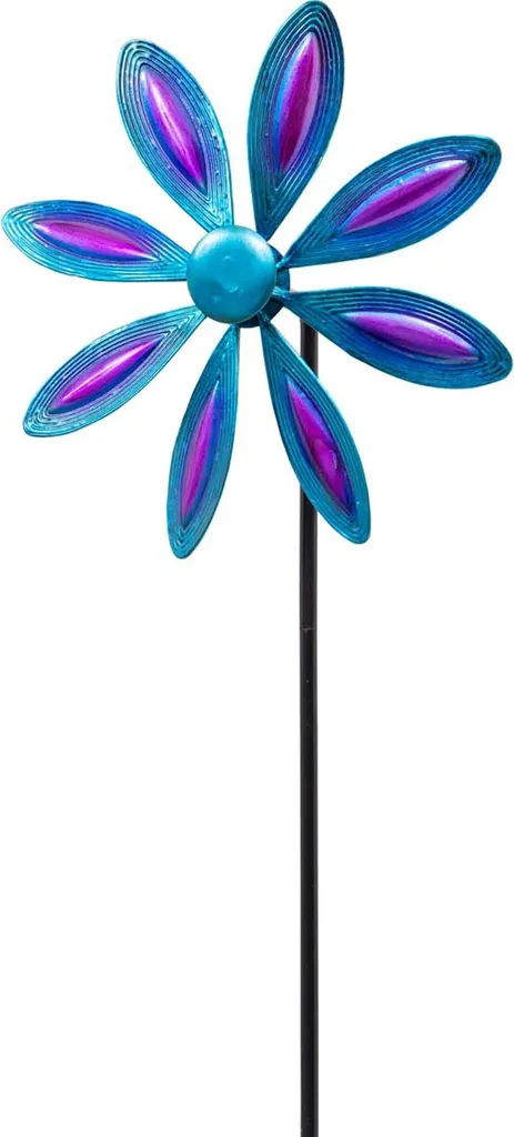 Art Cinétique Éolien Métallique Fleur Unique Violet-Bleu pour Jardin