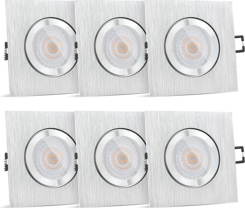 SSC-LUXon 6 Stück QW-2 LED Badeinbaustrahler IP44 mit fourSTEP Dimmen ohne Dimmer - 6x Spot flach gebürstet 4W neutralweiß