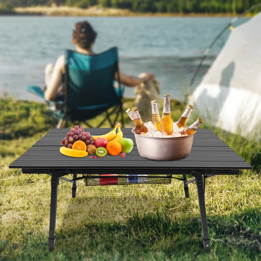 Table de camping stable sur sol irrégulier, pliante et réglable, noire - 2