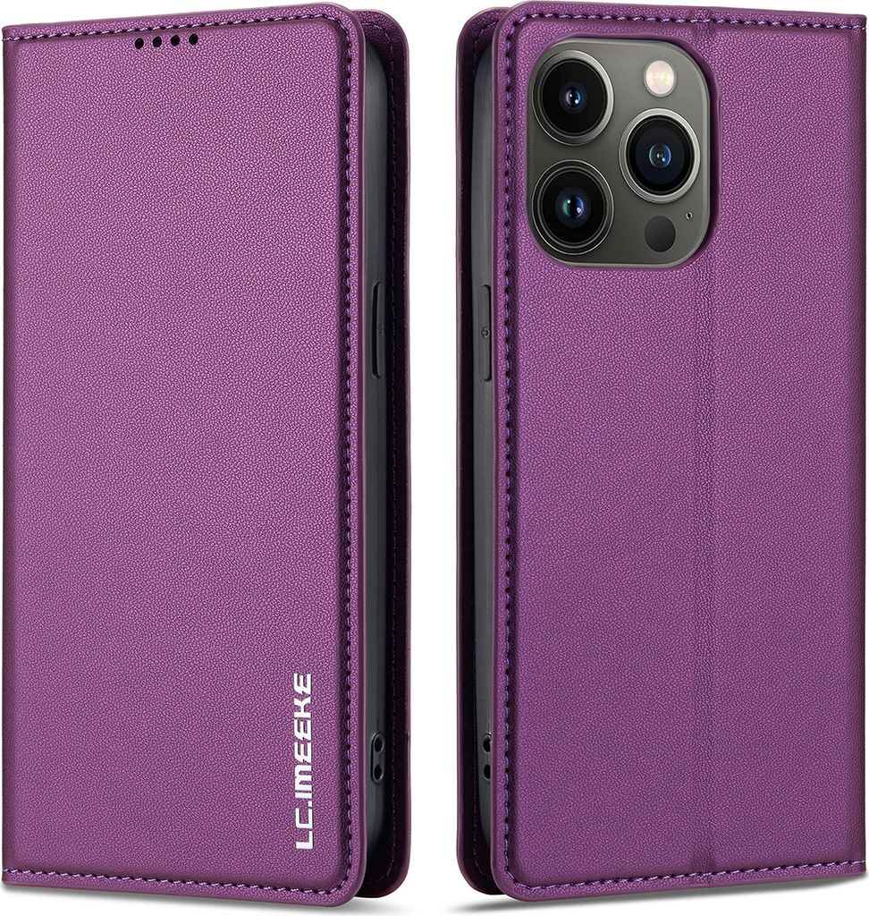 Handyhülle für iPhone 13 Pro Max, Magnetische Flip Leder Hülle mit Kartenfach und Standfunktion Lila