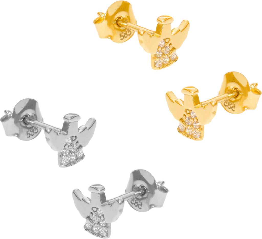 Paar 585er Gold Ohrstecker mit Zirkonia Ohrschmuck Engel Produktbild 