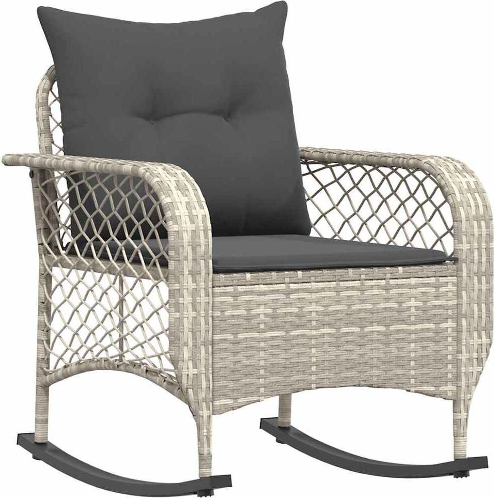 vidaXL Garten-Schaukelstuhl mit Kissen Hellgrau Poly Rattan