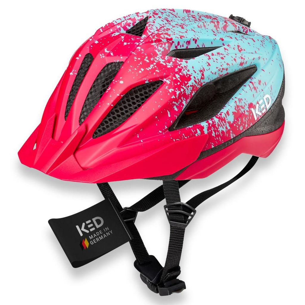 KED Street Jr Pro Kinder- und Jugend-Fahrradhelm mit LED Rücklicht, Maxshell-Technologie, K-FIT; Farbe: pink iceblue matt Größe: 49-55 (S)