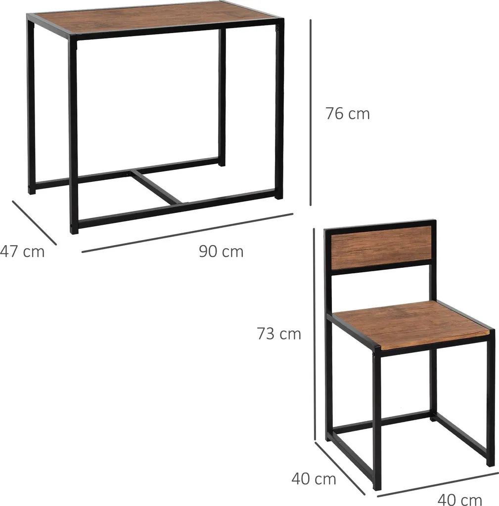 Ensemble Table et Chaises 90x47 cm en MDF et Structure Métallique Noire