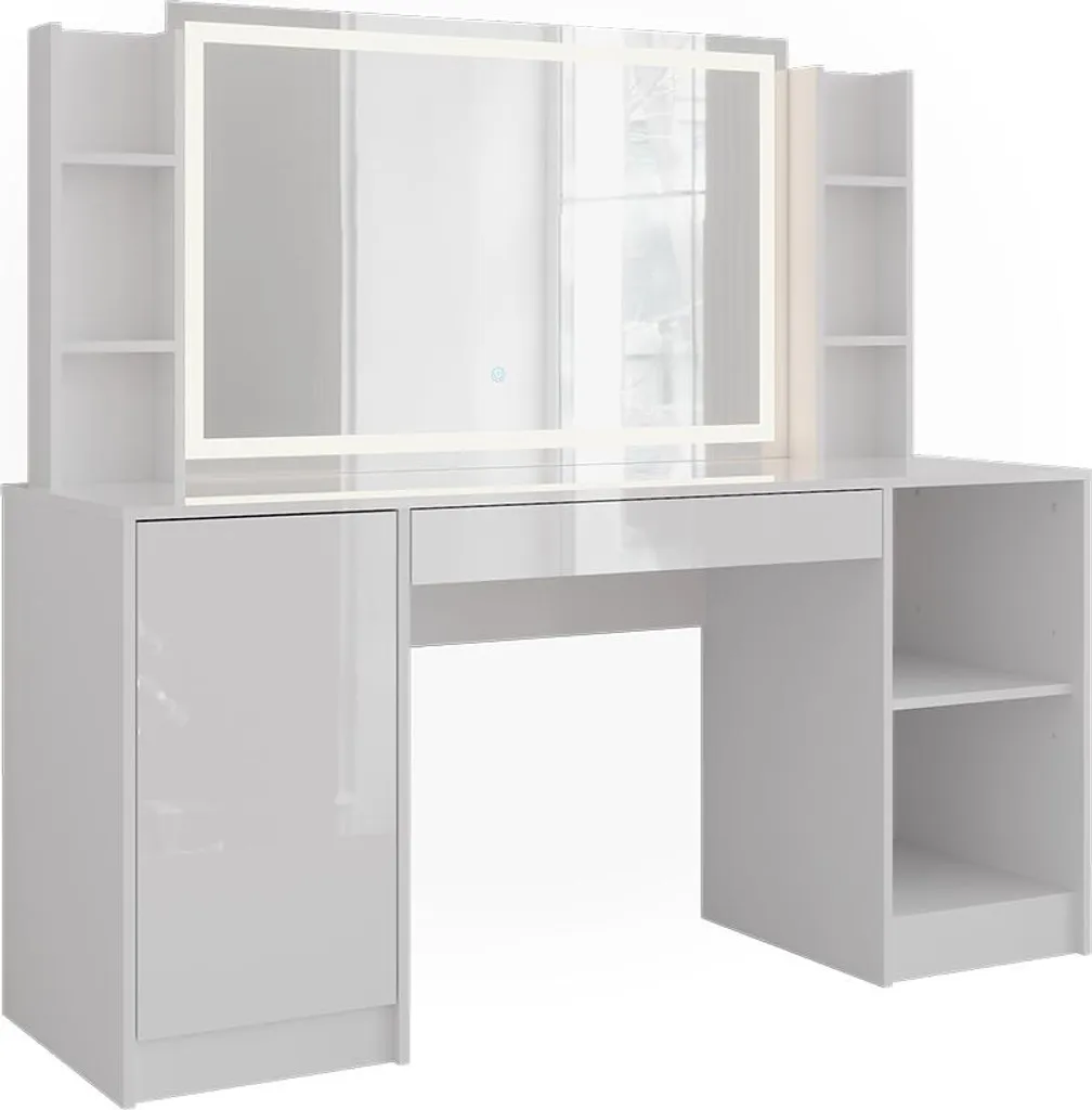 Table de Maquillage Vicco Sherry 158cm Blanche avec Miroir et Accessoires