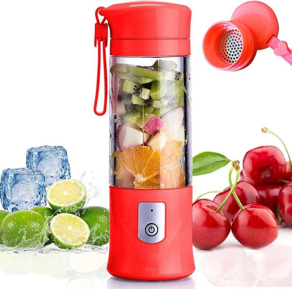 Tragbarer, per USB aufladbarer Fruchtmixer, Mini-Mixer für Smoothies, Milchshakes, Fruchtsäfte, tragbarer Mixer 350-420 ml, 6 Klingen für Sport ...