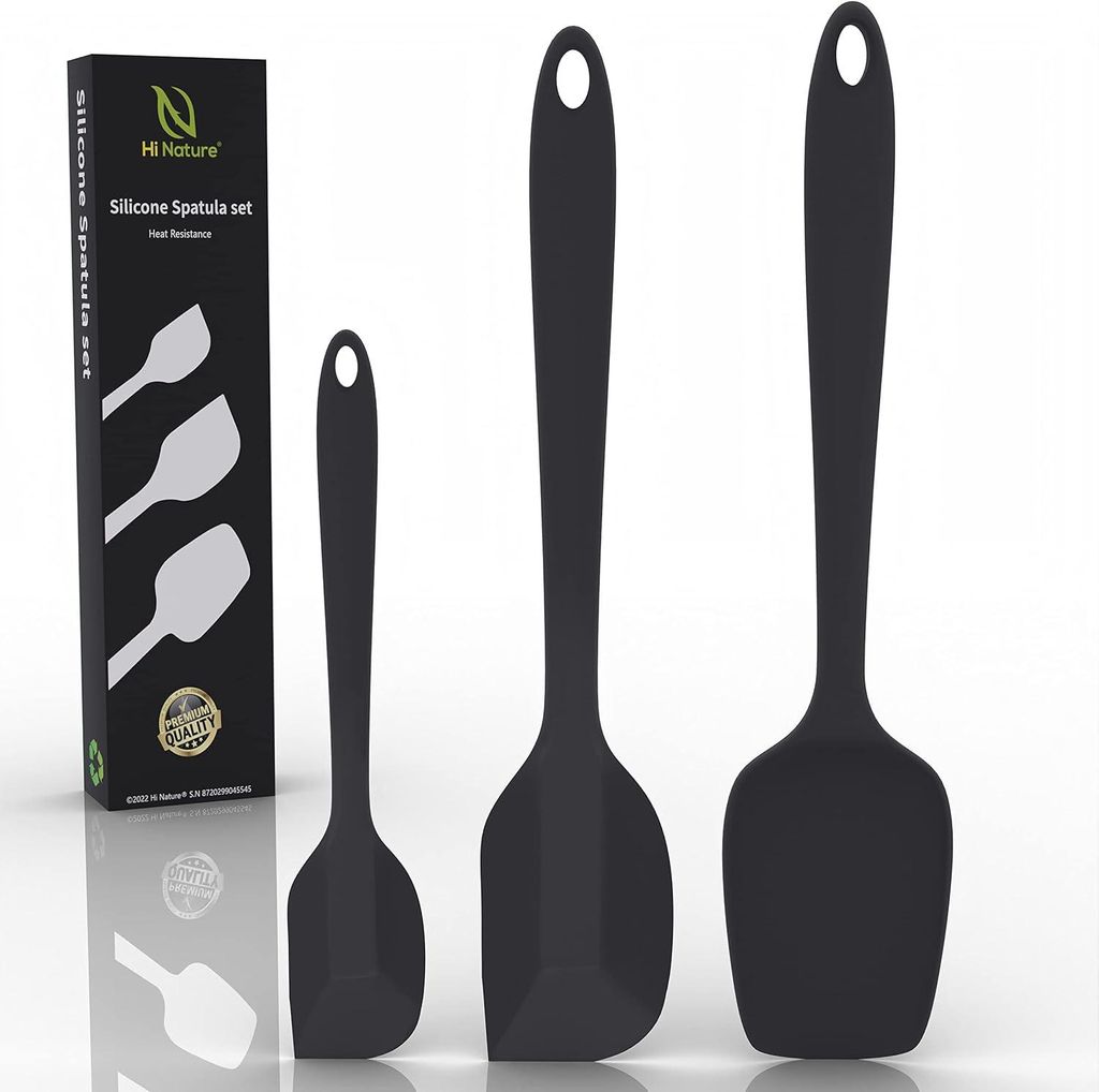 HI NATURE 3 Stück silikon spatel set, Spatula silicone, Küchen spachtel, Silikon set küche, Kochlöffel, Küchenutensilien set, Pfannenwender...
