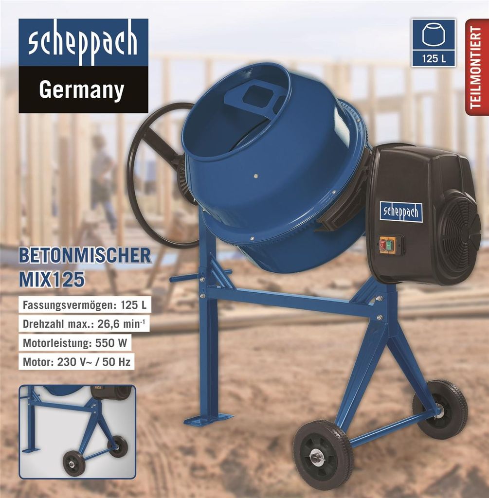 Scheppach MIX 125 - Stavebná miešačka betónu 125 l Obrázok produktu 
