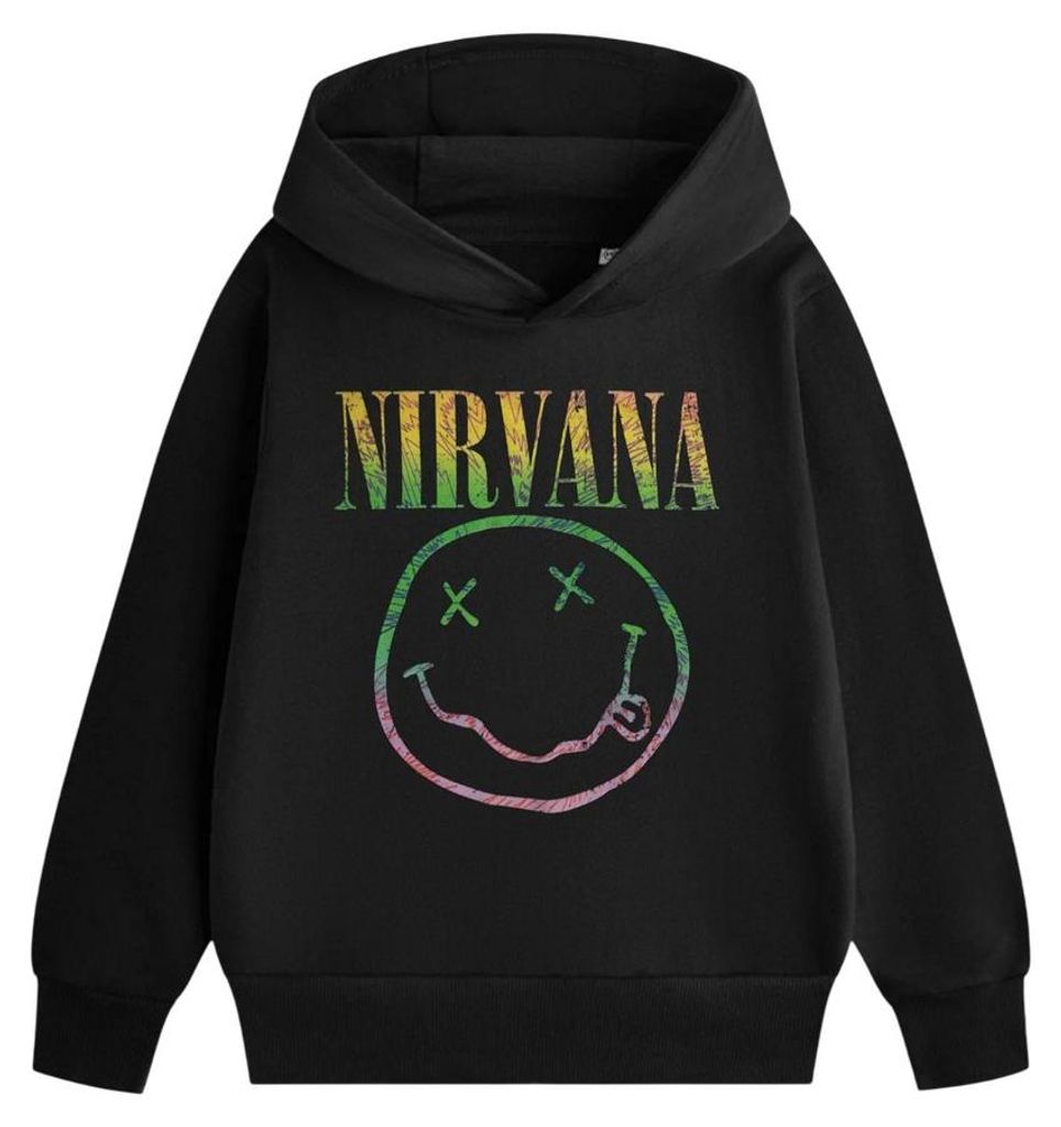 Nirvana - Kapuzenpullover für Kinder NS9830 (128) (Schwarz)