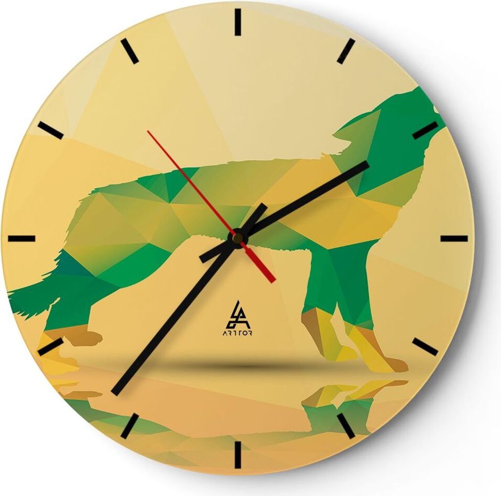 Wanduhr - Rund - Glasuhr - Wolf modern Grafik - 40x40cm - Schleichendes Uhrwerk - Lautlos - zum Aufhängen bereit - Dekoration Modern - Wanddekorat...