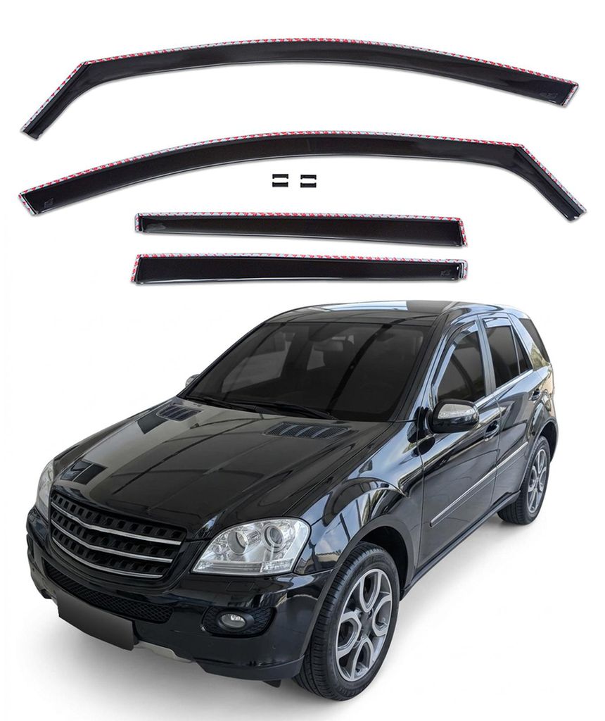 GP Windabweiser Für Mercedes M-Klasse W164 320 5D 06/2005-2011 4tlg GP Regenabweiser, Schwarz, Getönt, Aerodynamisch, Einfache Montage, Befeistig...