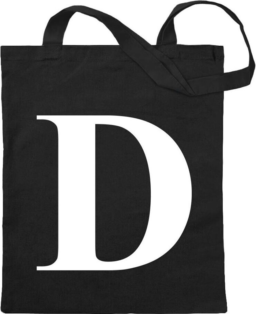 Kiwistar - Baumwolltasche - schwarz - Buchstabe D - Alphabet - Turnbeutel Fun Rucksack Sport Beutel Gymsack Ziehgurt