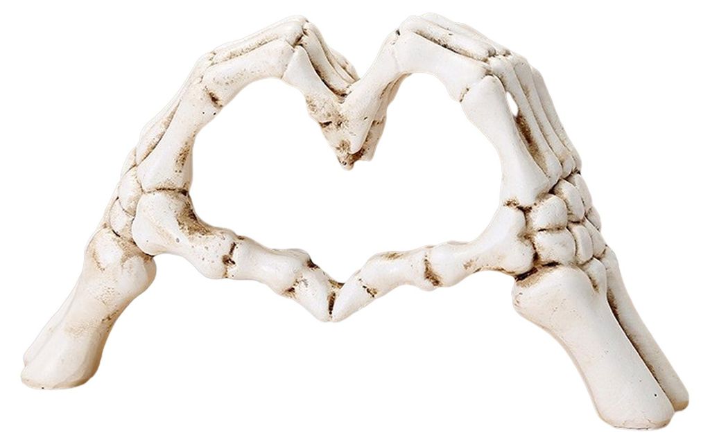 Halloween-Herzhände-Skulptur, Skeletthand-Geste, Schreibtischfigur aus Kunstharz, herzförmiges Liebesornament für Wohnzimmer, Regal, Couchtisch,...