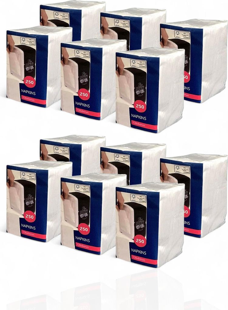 Servietten für Serviettenspender weiß 1/8 Falz 8,5 x 12,5cm (gefaltet) 12 x 250 Stück
