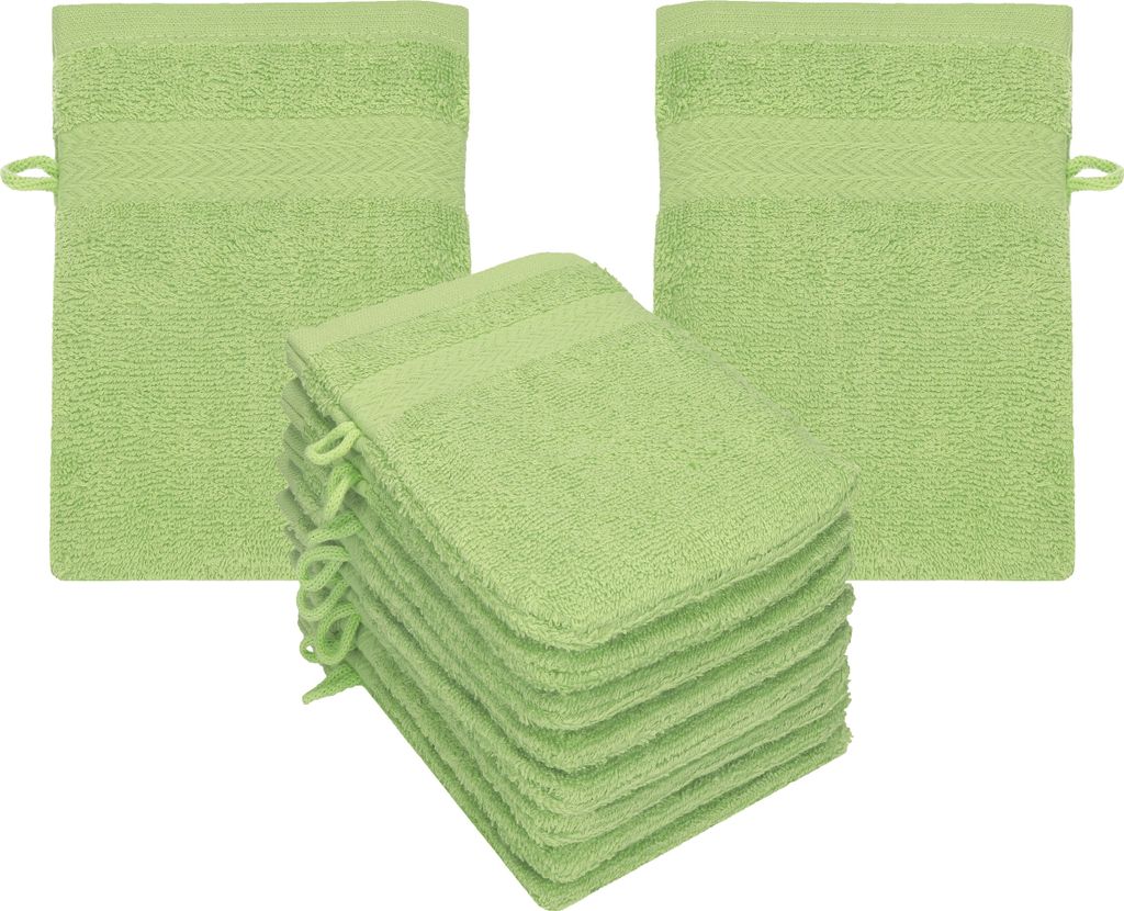 Betz 10 Stück Waschhandschuhe 16x21 cm PREMIUM 100% Baumwolle Farbe: apfelgrün