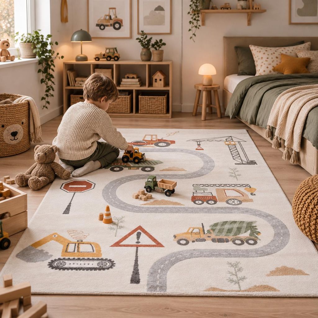 Kinder Teppich Maui Kids Baustelle Bagger Kran Fahrzeuge, Produktbild  KI-generiertes Bild