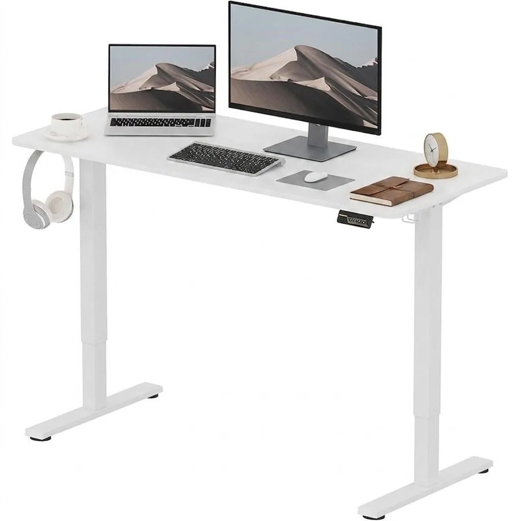 Table réglable blanche 140 x 60 cm - Large plateau et cadre stable